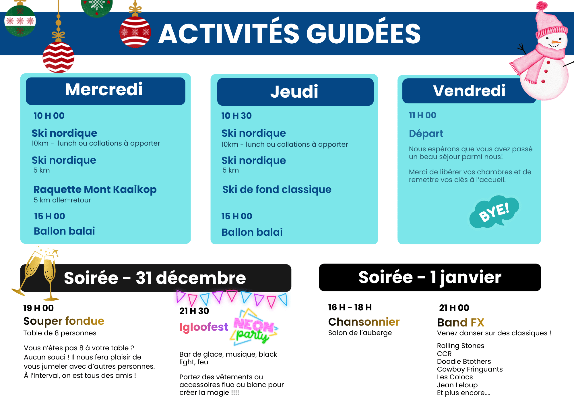 Programmation activités du jour de l'an